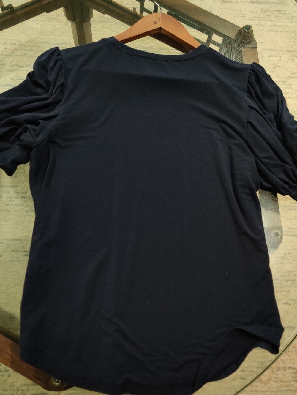 FRAME navy blue shirt top with puff sleeves size L - Picture 3 of 4
